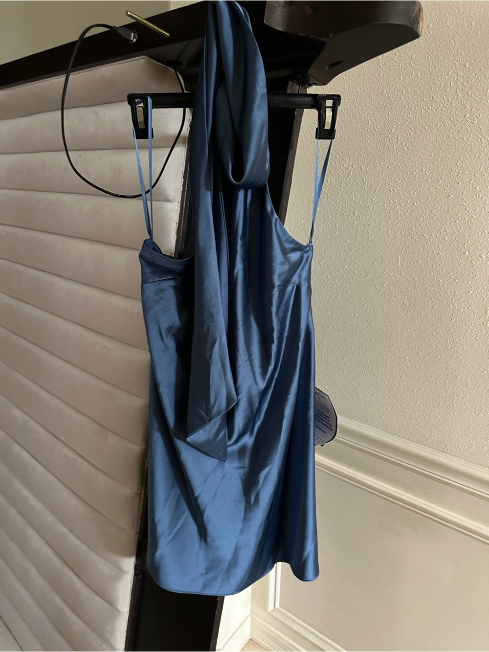 Satin Cowl Mini Dress in Steel Blue